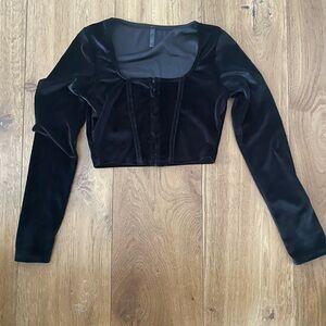 Elegant Black Velvet Long Sleeve Hook Top